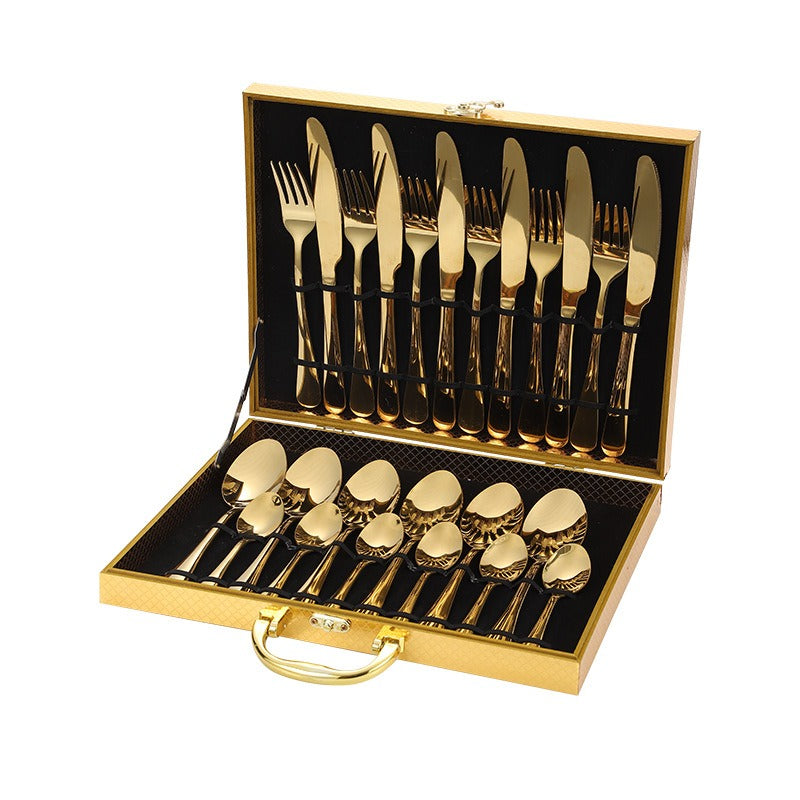 24-Piece Stainless Steel Cutlery Set Golden - NOVADI