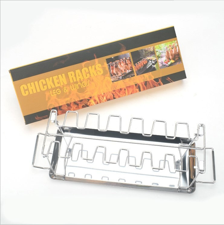 Folding Stainless Steel Grilled Chicken Leg Rack Grill BBQ Grill Pan Grill Rack Convenient Carry Bottom Tray Grilled Chicken Rack