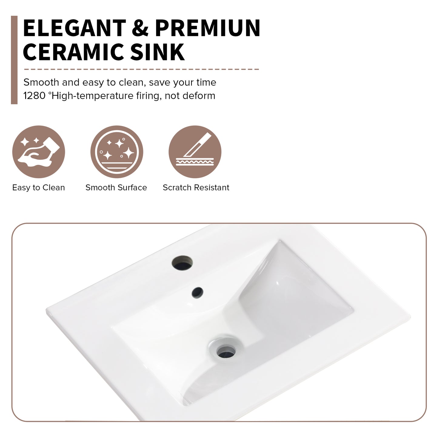 24 Inch Bathroom Ceramic Sink Basin, White