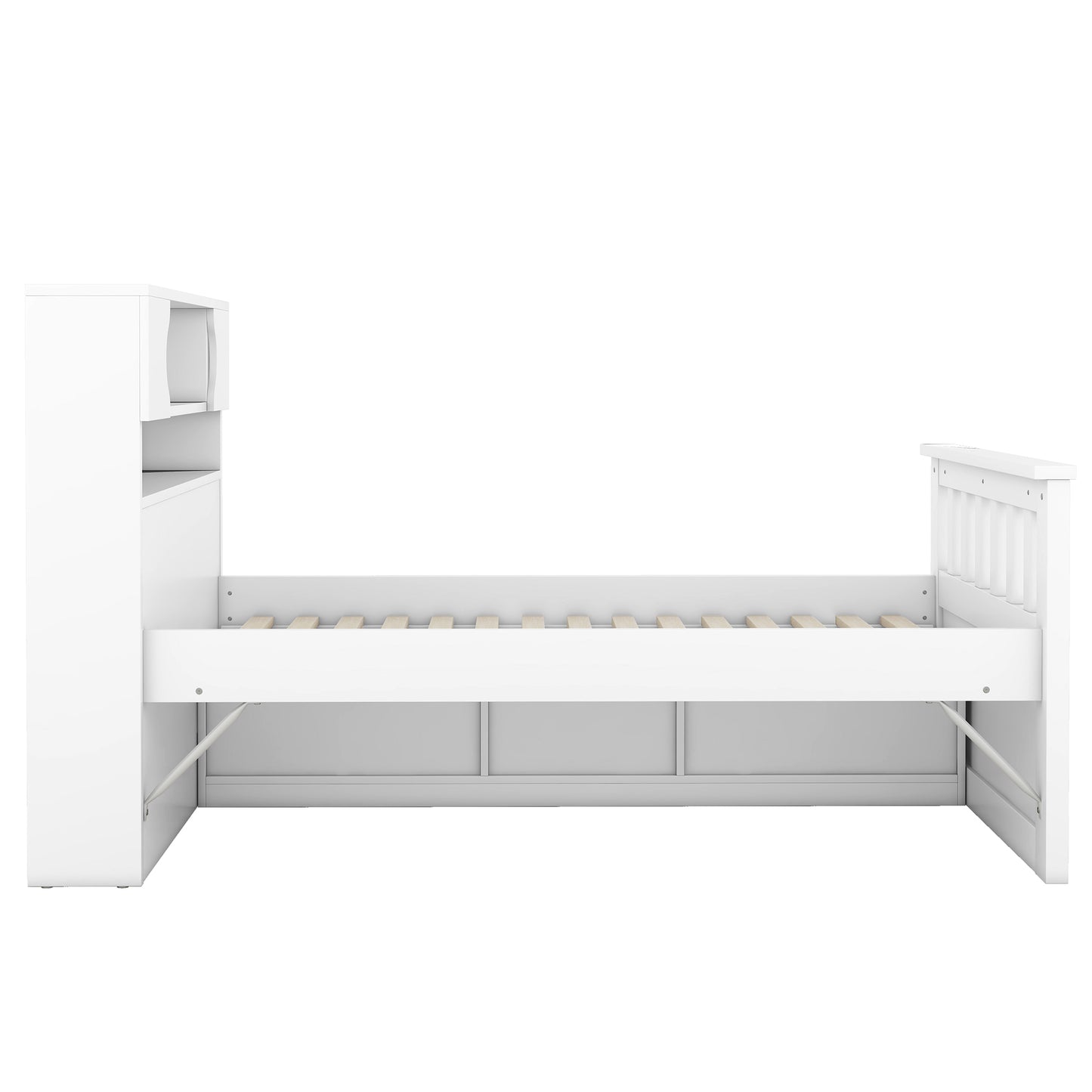 Twin Size Captain Platform Bed Frame with Storage Bookcases and Shelves,Four Drawers,White