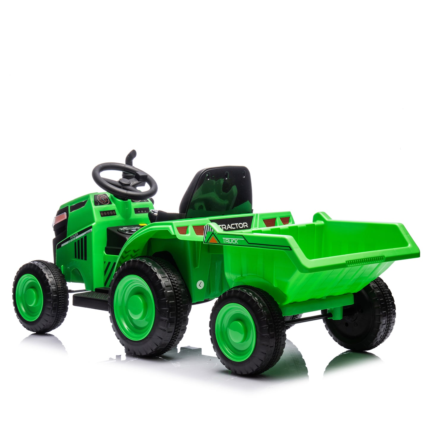 12V children ride the electric tractor "Black Knight" with a detachable storage tugboat and power display screen.