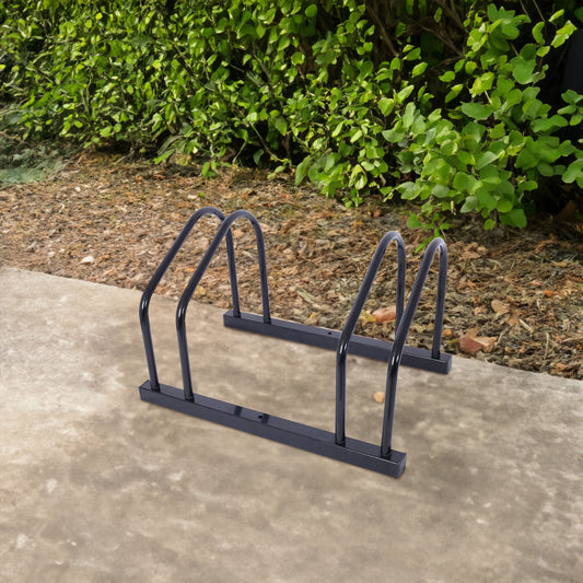 2 bicycle parking racks 22-28 inch wheel supports, maximum tire width 2.15 inches, black painted