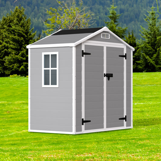 6' x 4.4' Resin Weather Resistant Outdoor Storage Shed with Floor for Garden,Backyard,Pool Tool, Light Grey