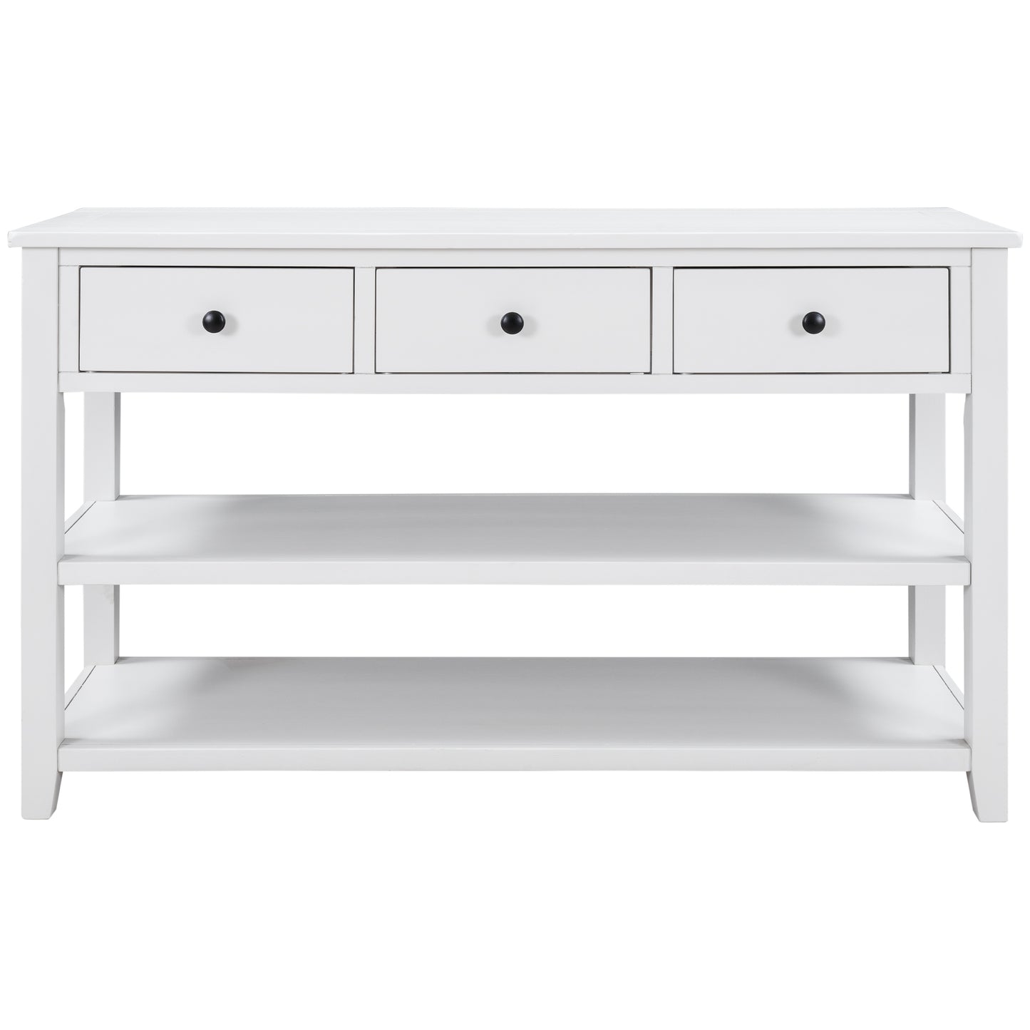 Retro Design Console Table with Two Open Shelves, Pine Solid Wood Frame and Legs for Living Room (Antique White)