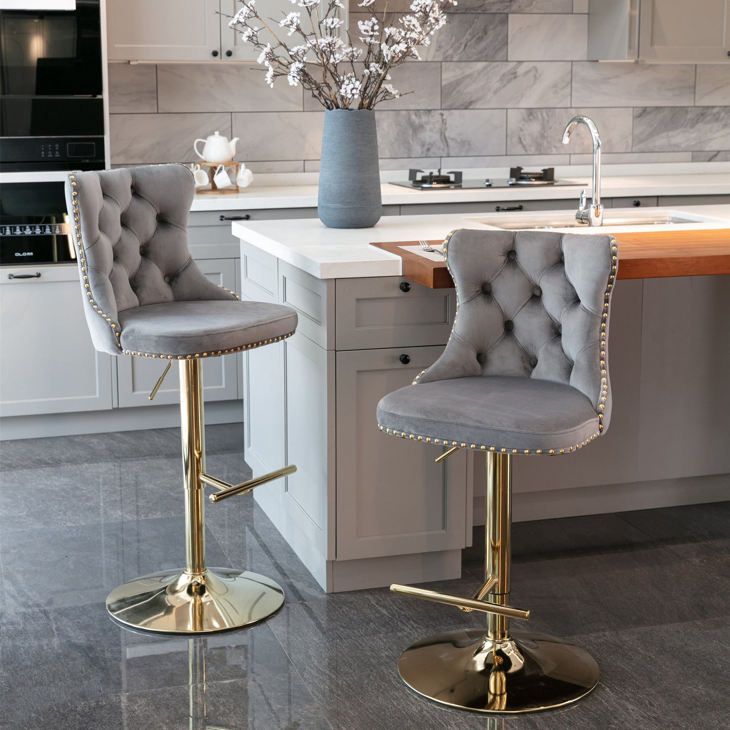 Adjusatble Seat Height from 25-33 Inch, Modern Upholstered Bar Stools with Backs Comfortable Tufted for Home Pub and Kitchen Is