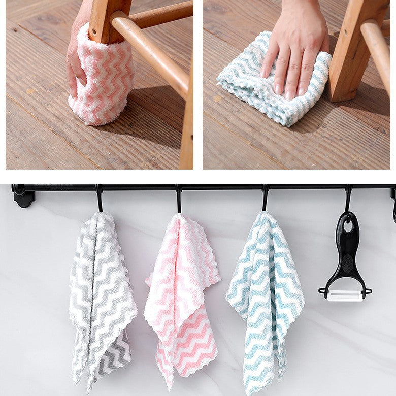 Double Sided Cationic Color Water Absorbent Wavy Stripe Oil Free Dishwashing Cloth Water Absorbent Dishwashing Cloth