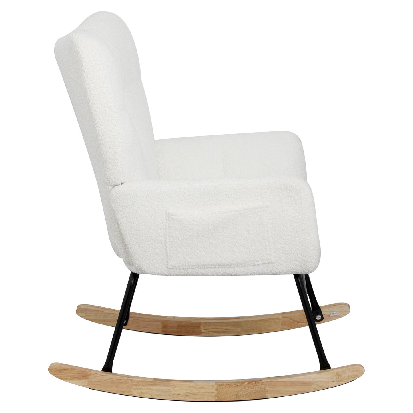 Teddy fabric rocking chair, cushioned rocking chair with high backrest, modern rocking chair, white