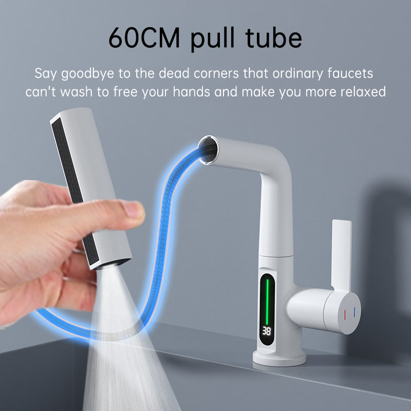 Intelligent Digital Display Faucet Pull-out Basin Faucet Temperature Digital Display Rotation