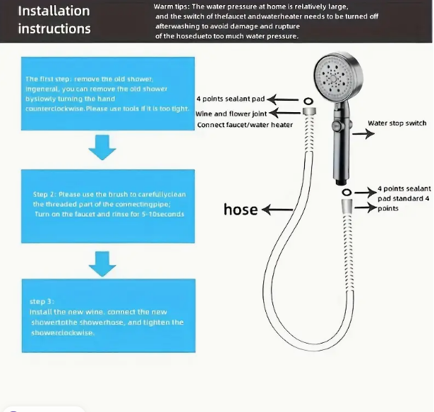 1pc High-Pressure Shower Head, Multi-Functional Hand Held Sprinkler With 5 Modes, 360°Adjustable Detachable Hydro Jet Shower Hea - NOVADI