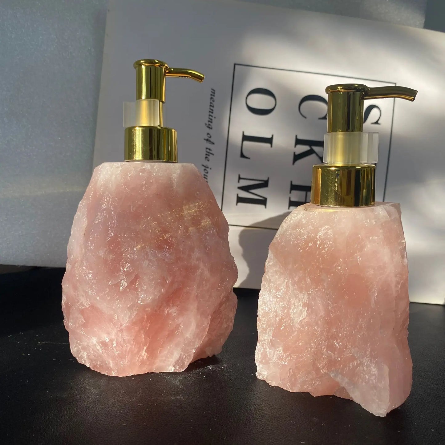 1 PCS Natural Pink Crystal Stone Press Bottle Dispenser 30ml Liquid Dispenser Shower Gel  Wash Light Luxury Bathroom Accessory - NOVADI