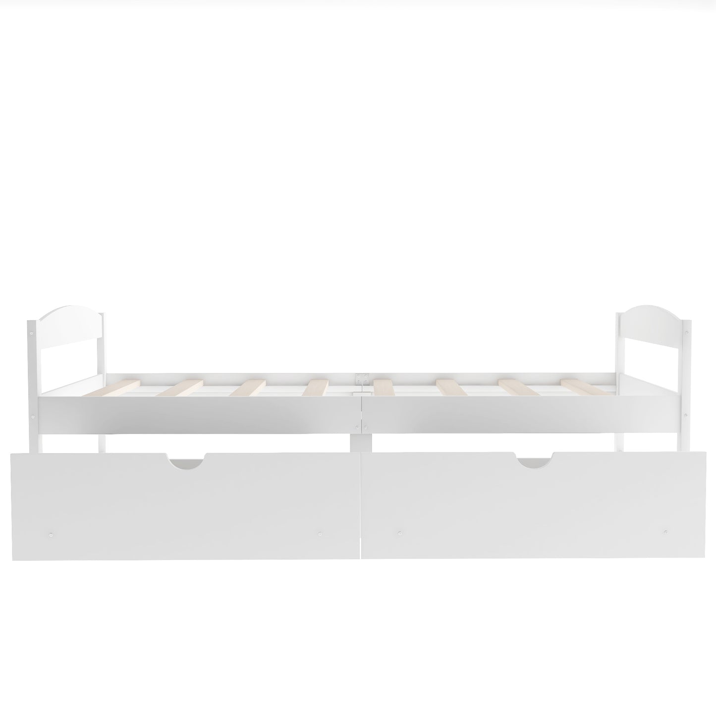 Twin size platform bed, with two drawers, white