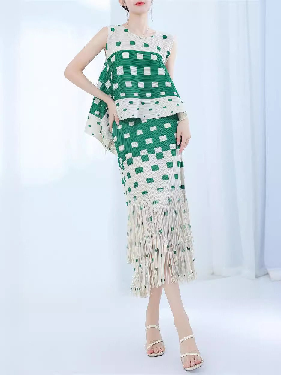 Fashionable polka dot casual style straight tube tassel half skirt temperament commuting elastic waist - NOVADI