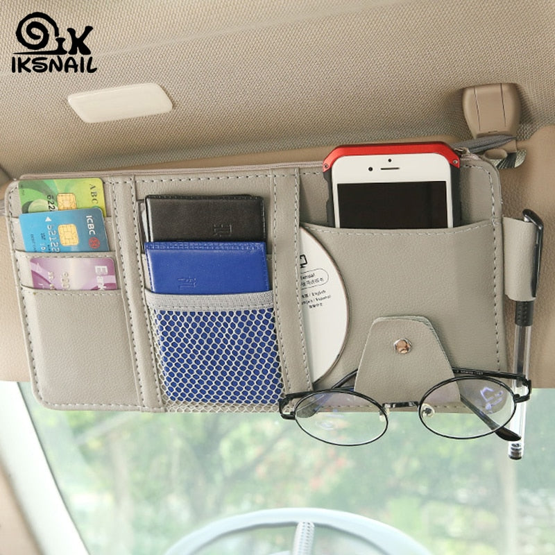 IKSNAIL Car Sun Visor Bill Pen Business Card Holder CD DVD Organizer Storage Box Sunglasses Clip Stowing Tidying Car Accessories - NOVADI