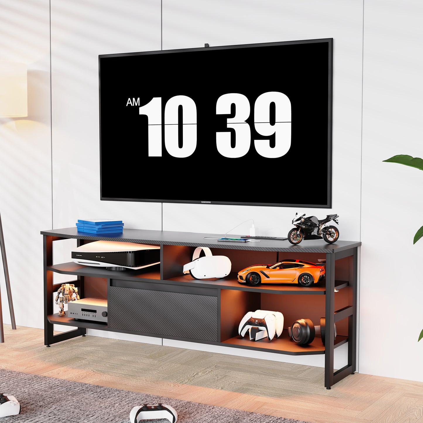 PS5 gaming TV stand with power outlet, capable of accommodating TVs up to 65 inches, 59 inches - NOVADI