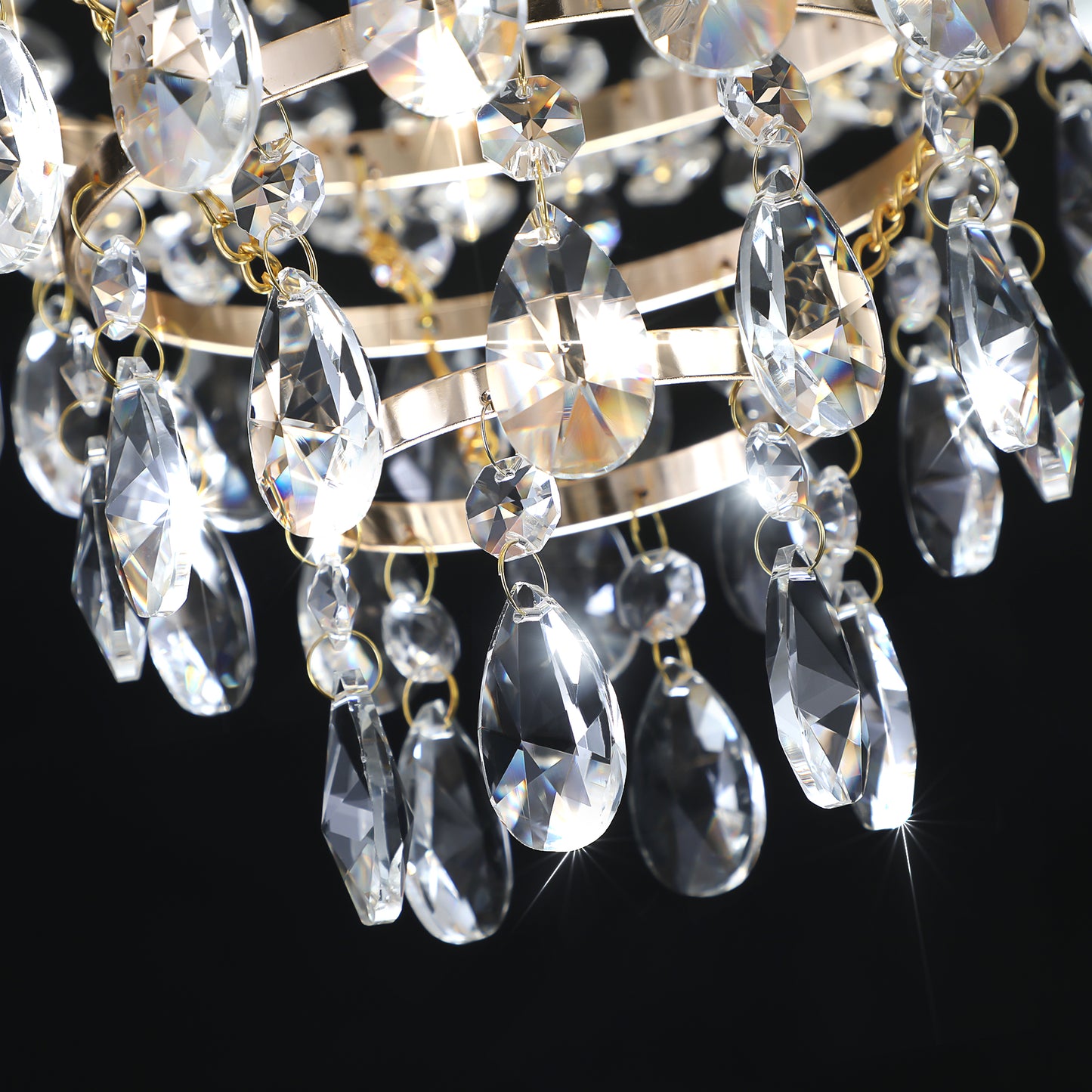 Golden crystal pendant light, large modern luxury ceiling lighting (without light bulbs)