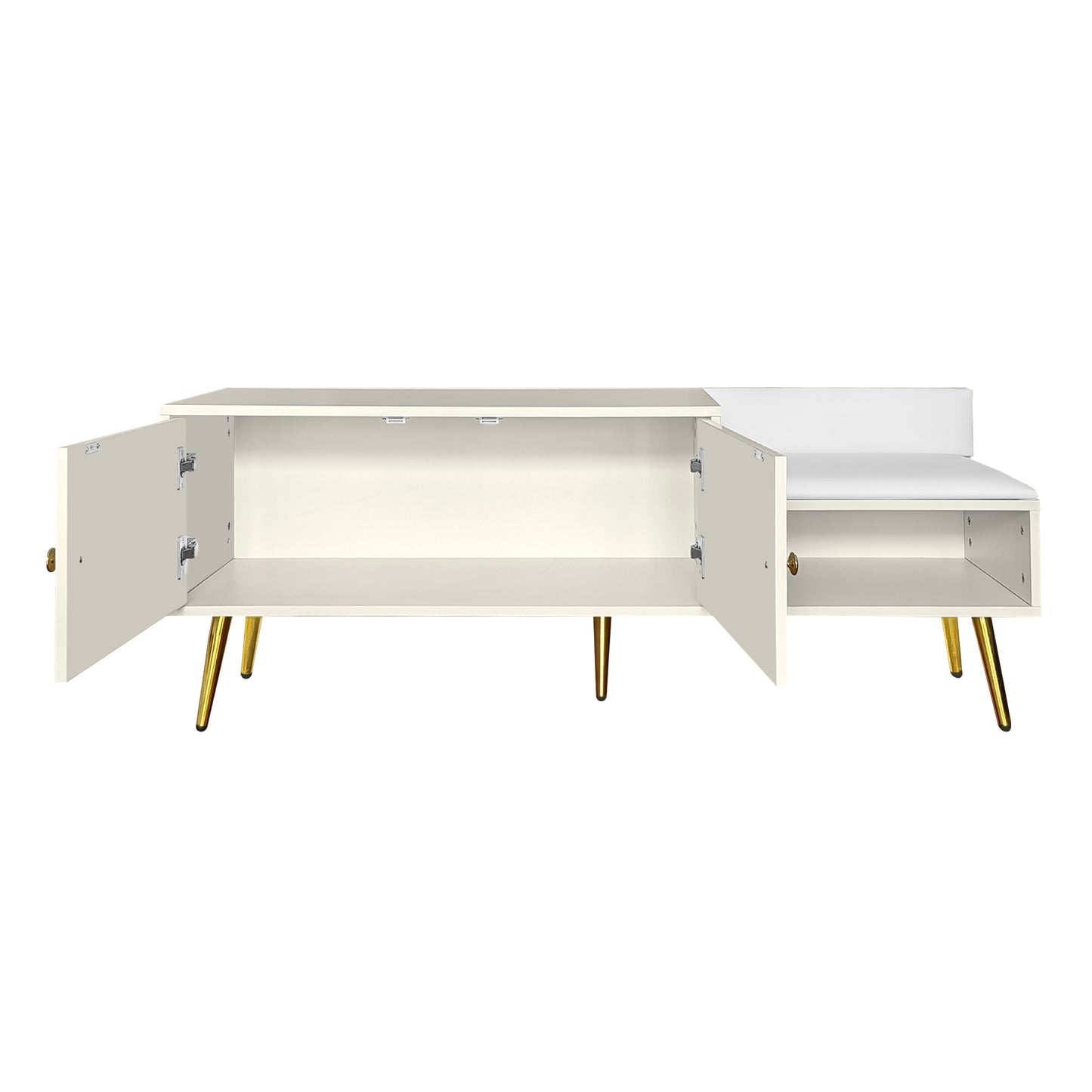 Modern Shoe Storage Bench with Hidden Storage and Upholstered Cushions for Bedside, Living Room and Entryway ((Antique White)