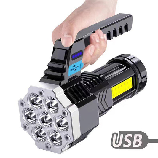 High Power LED Flashlight Powerful USB Rechargeable Torch Handheld Portable Outdoor Lamp Built-in Battery COB 7 LED Flashlights