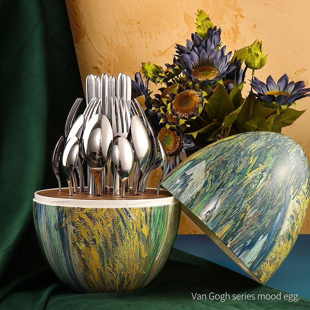 Heartland Egg 24-Piece Stainless Steel Tableware Set Van Gogh Home Art Ornaments MOOD Knife Fork And Spoon Set