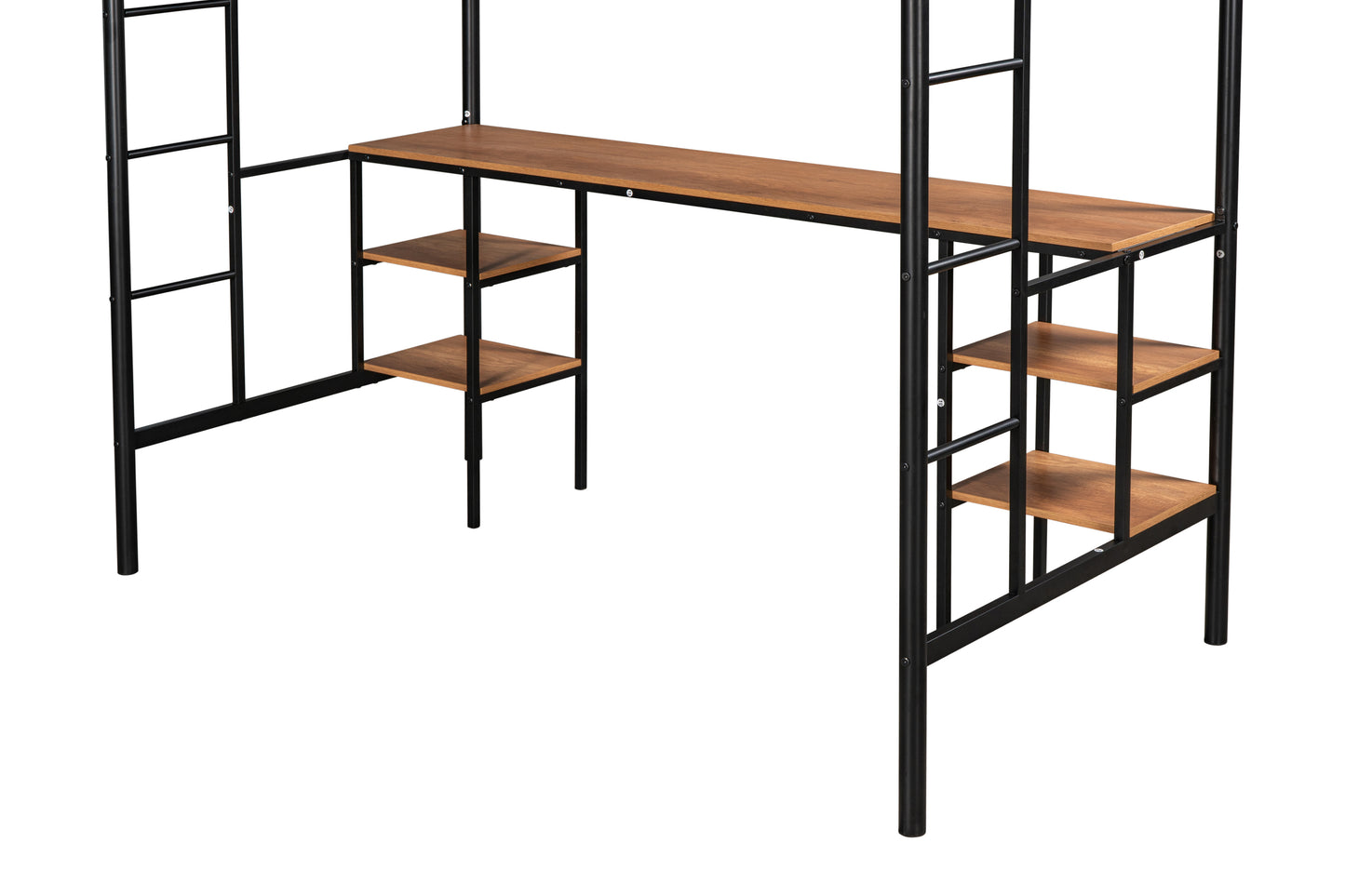 Twin loft bed with table and shelf/Heavy duty sturdy metal/Built in table and shelf/Noise reduction/Safety fence