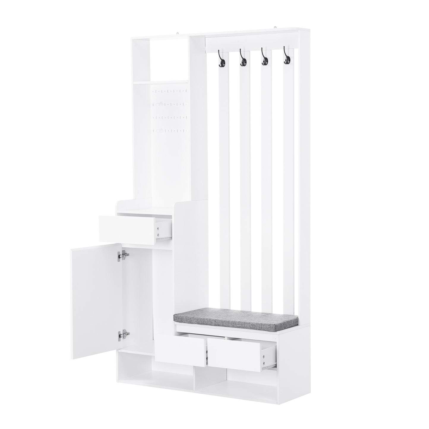 39.3'W70.8'H multifunctional corridor shoe cabinet with soft padded nail board and white clothes hanger with entrance hook