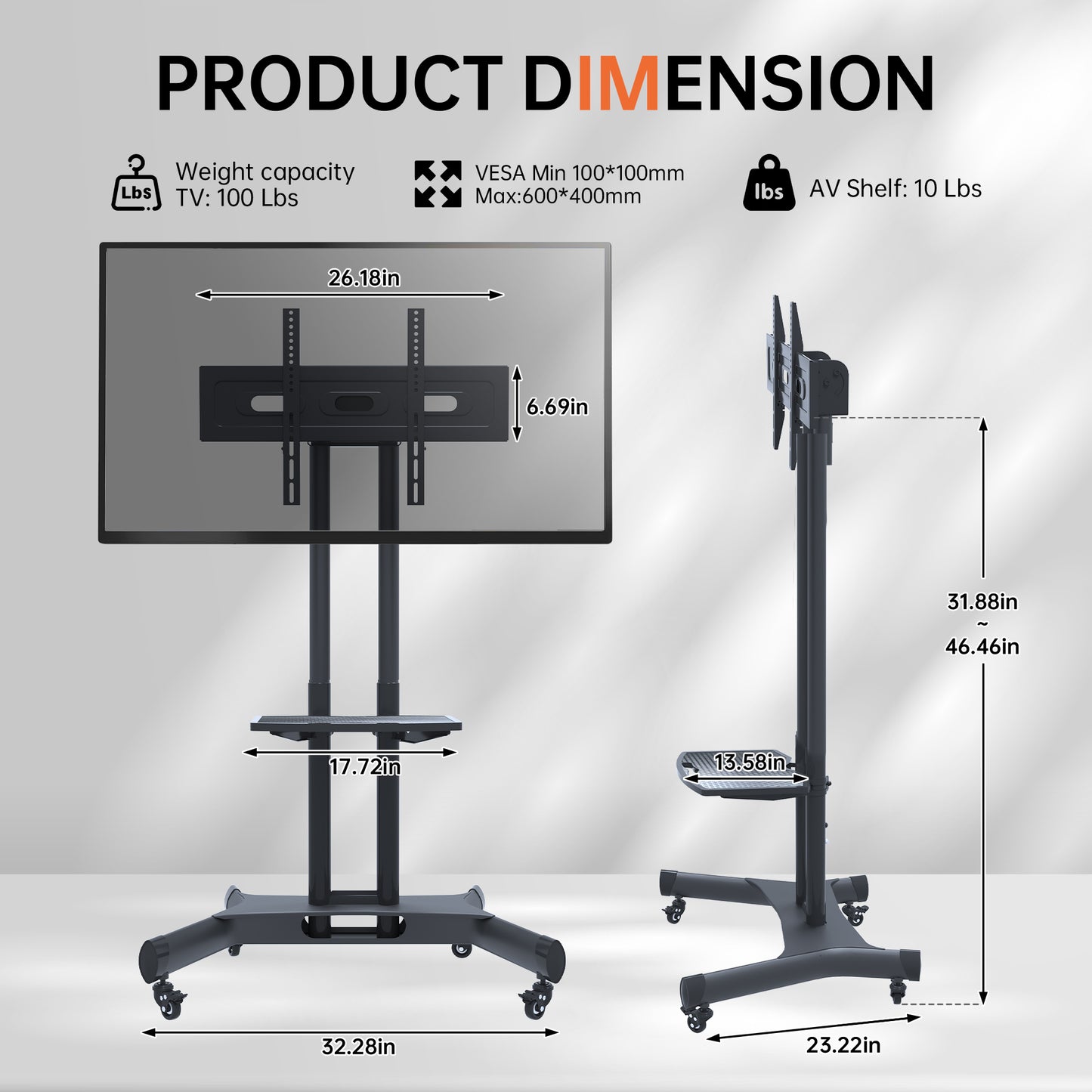 FANCO Universeller drehbarer TV-Ständer, geeignet für 32-80 Zoll Fernseher, neigbarer Desktop-TV-Ständer, maximal VESA 600 x 400 mm (schwarz)