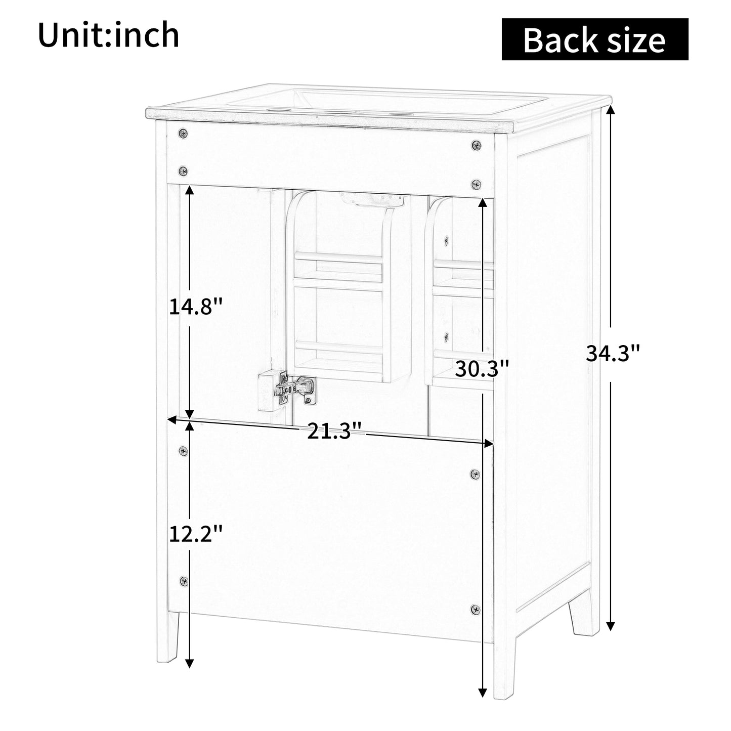 24-Zoll-Badezimmerwaschtisch mit Waschbecken, Badezimmerwaschtischunterschrank mit einer Schublade und Türen, Massivholz und MDF, weiß