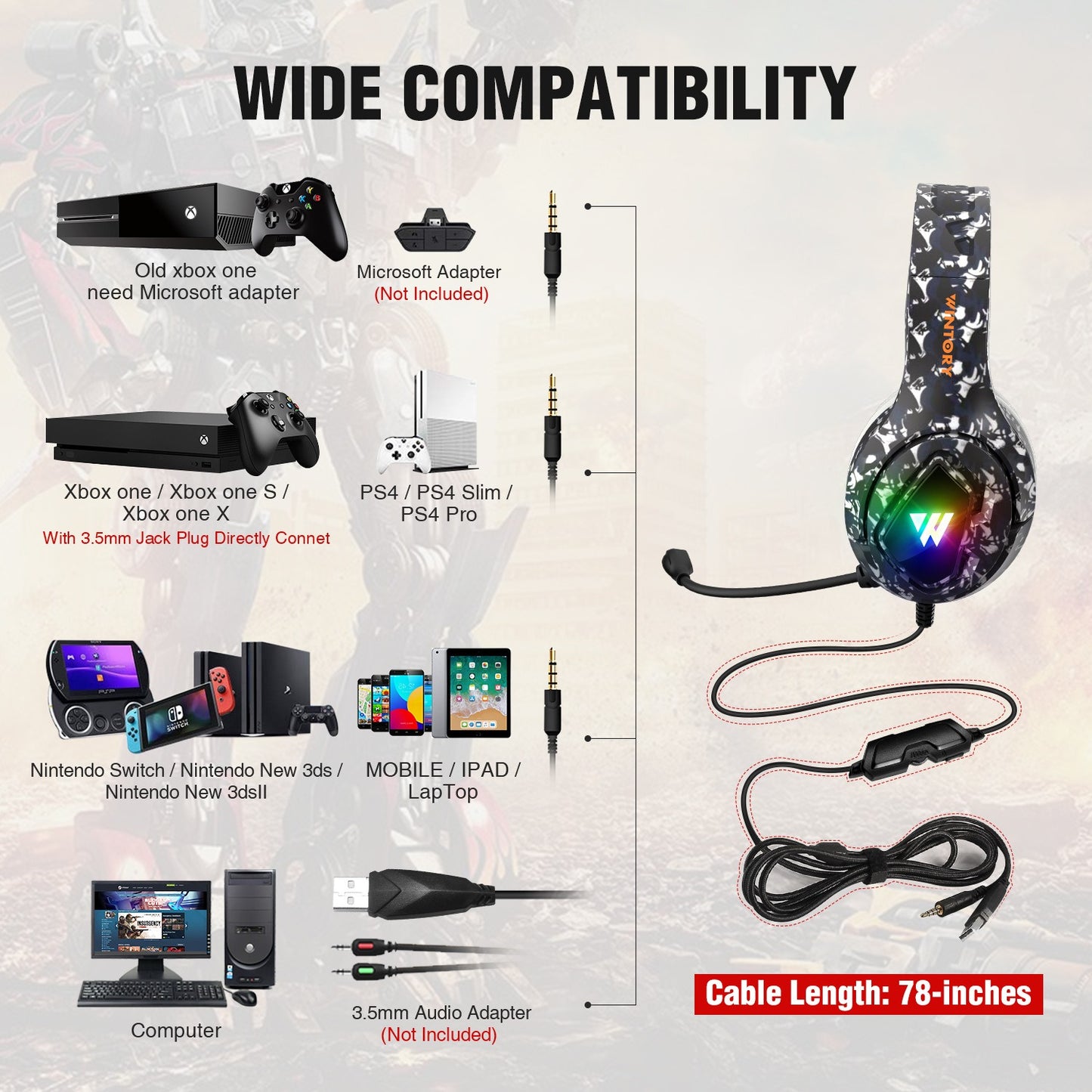 M1 camouflage colored wired headphones for computer esports chicken eating games - NOVADI