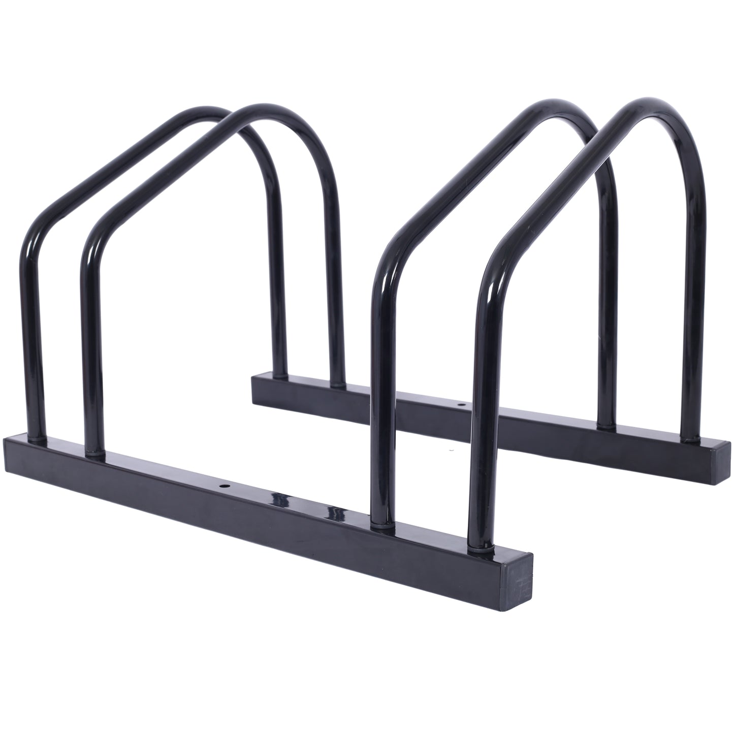 2 bicycle parking racks 22-28 inch wheel supports, maximum tire width 2.15 inches, black painted