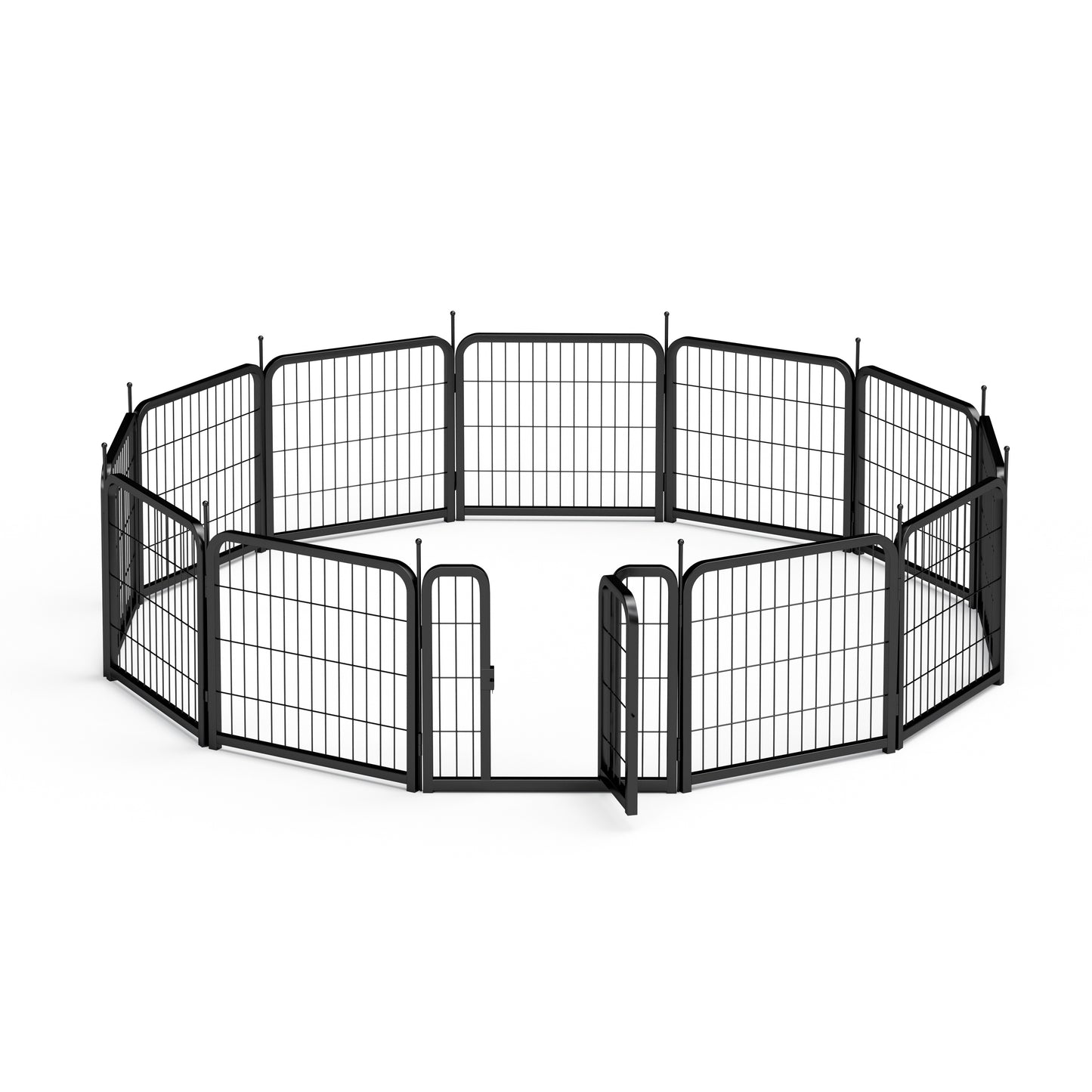 Outdoor 12 piece dog fence, 24 inch portable indoor game fence for small dog pets. Black, 22.2 inches wide x 23.6 inches high.