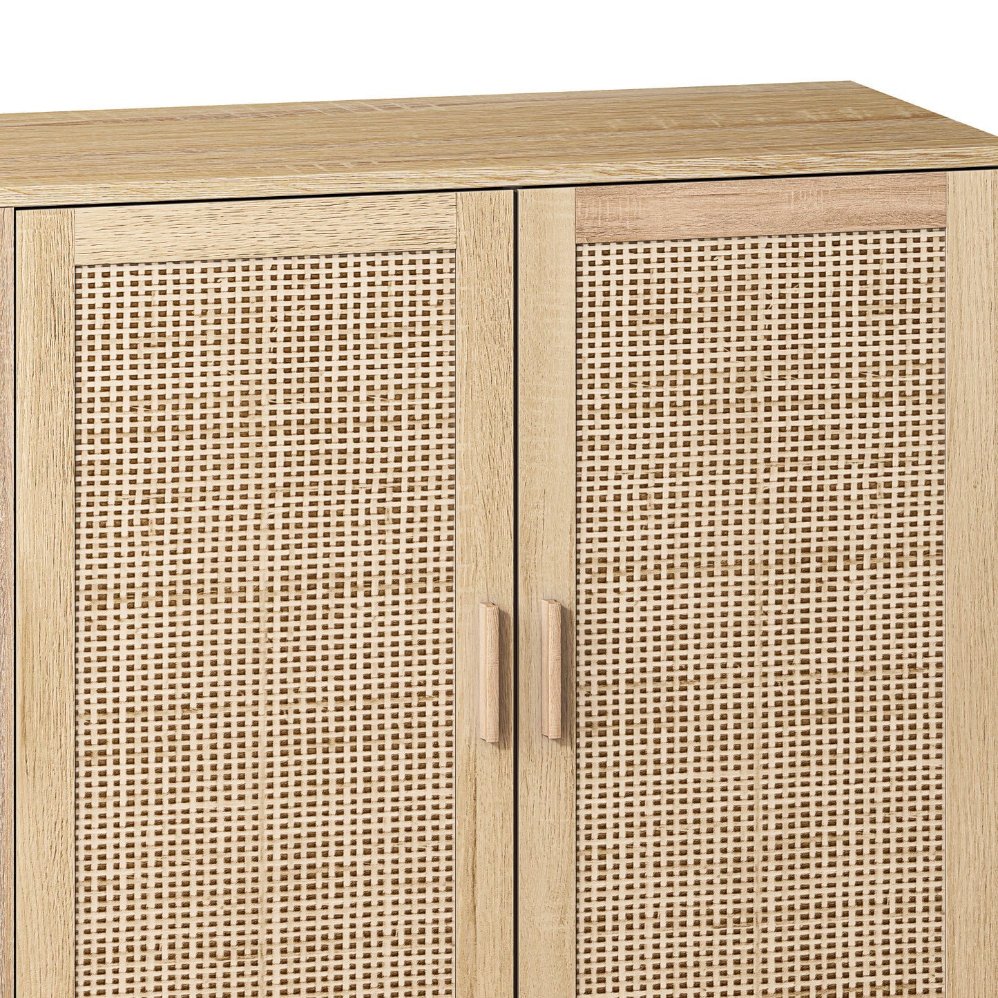 62,20" Eleganter und funktionaler dekorativer Aufbewahrungsschrank aus Rattan mit 4 Türen, für Schlafzimmer, Wohnzimmer, Büro, einfache Montage