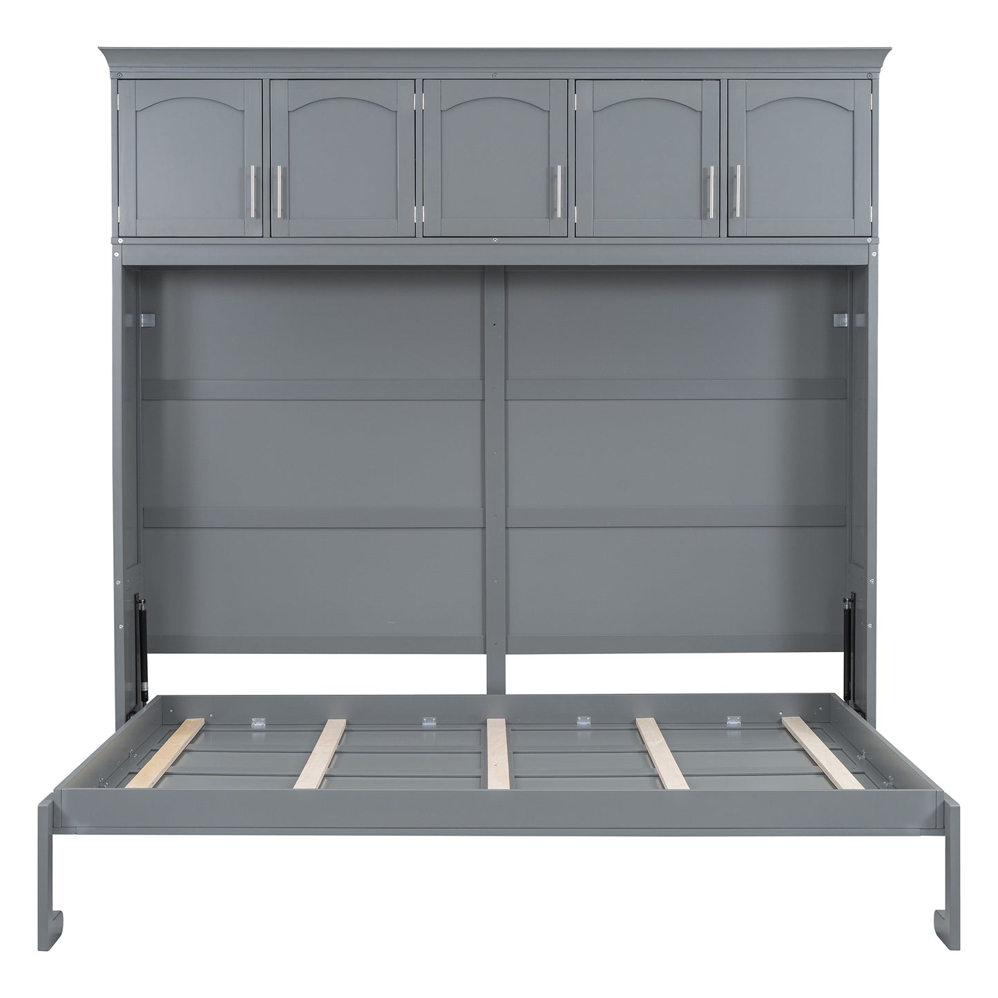 Full Size Murphy Bed Wall Bed with Top Cabinets,Gray