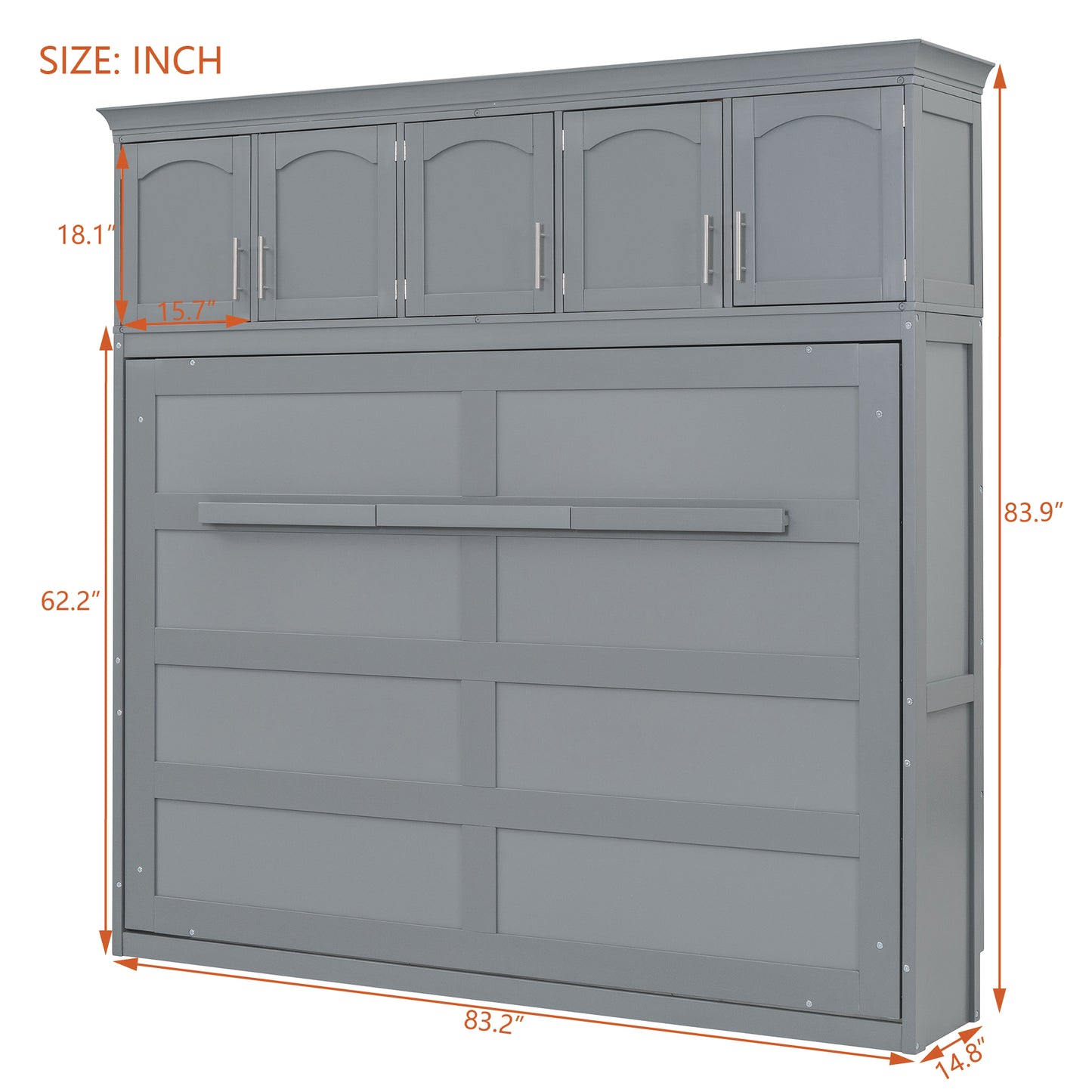 Full Size Murphy Bed Wall Bed with Top Cabinets,Gray