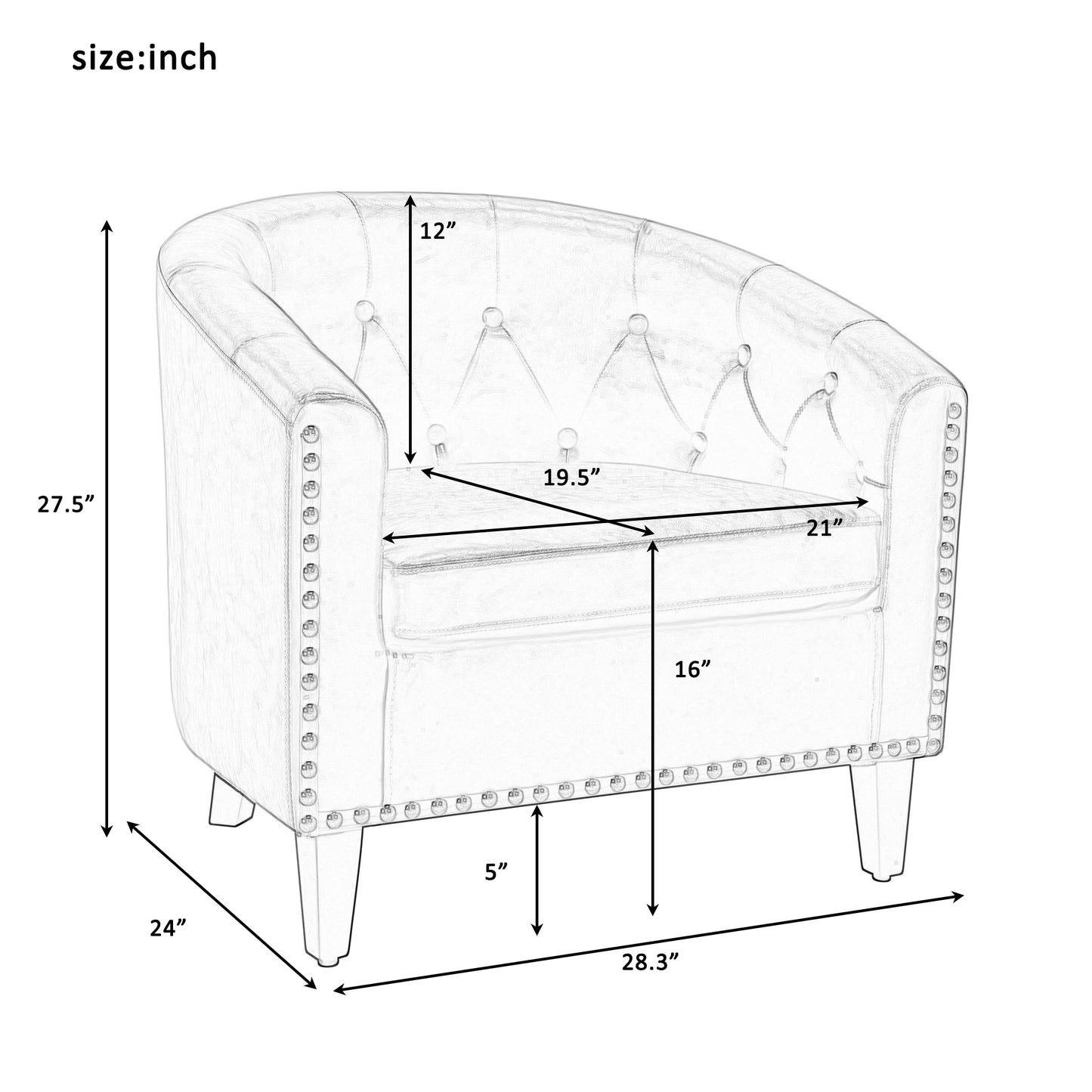 PU-Leder Tufted Barrel ChairTub Chair für Wohnzimmer Schlafzimmer Clubsessel