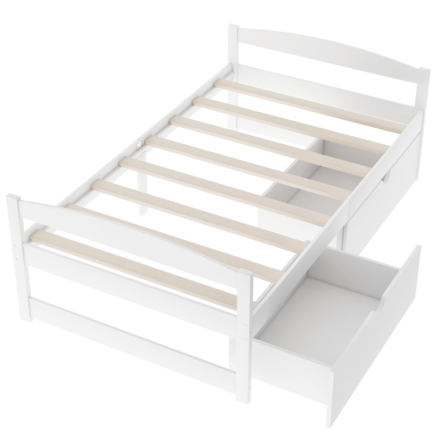 Twin size platform bed, with two drawers, white