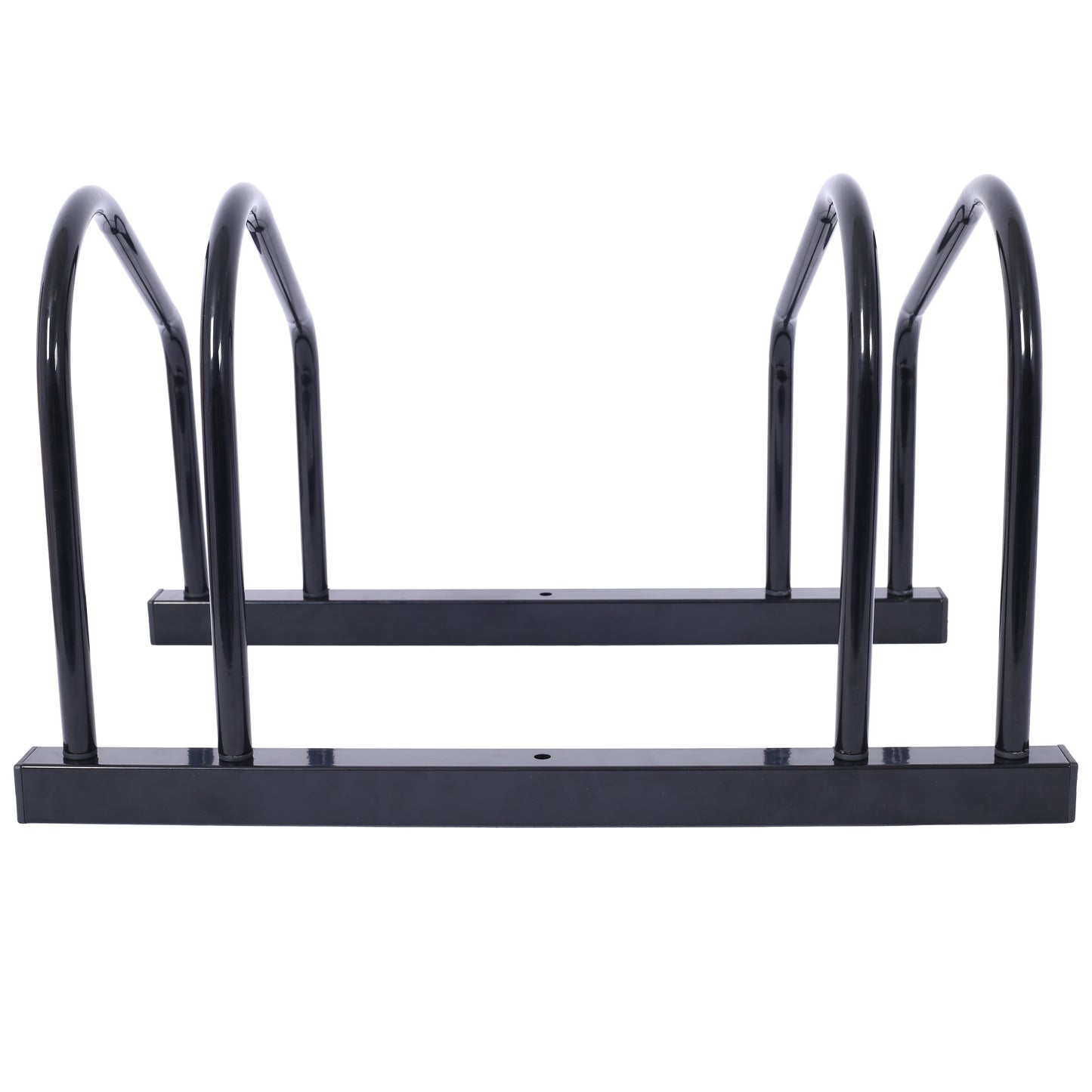 2 bicycle parking racks 22-28 inch wheel supports, maximum tire width 2.15 inches, black painted