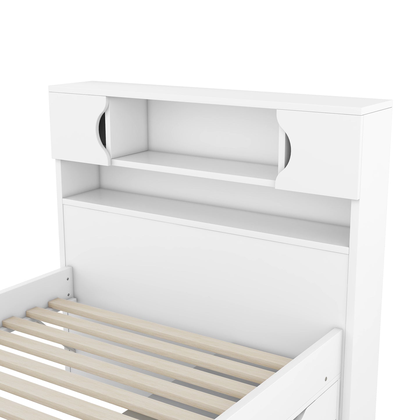 Twin Size Captain Platform Bed Frame with Storage Bookcases and Shelves,Four Drawers,White