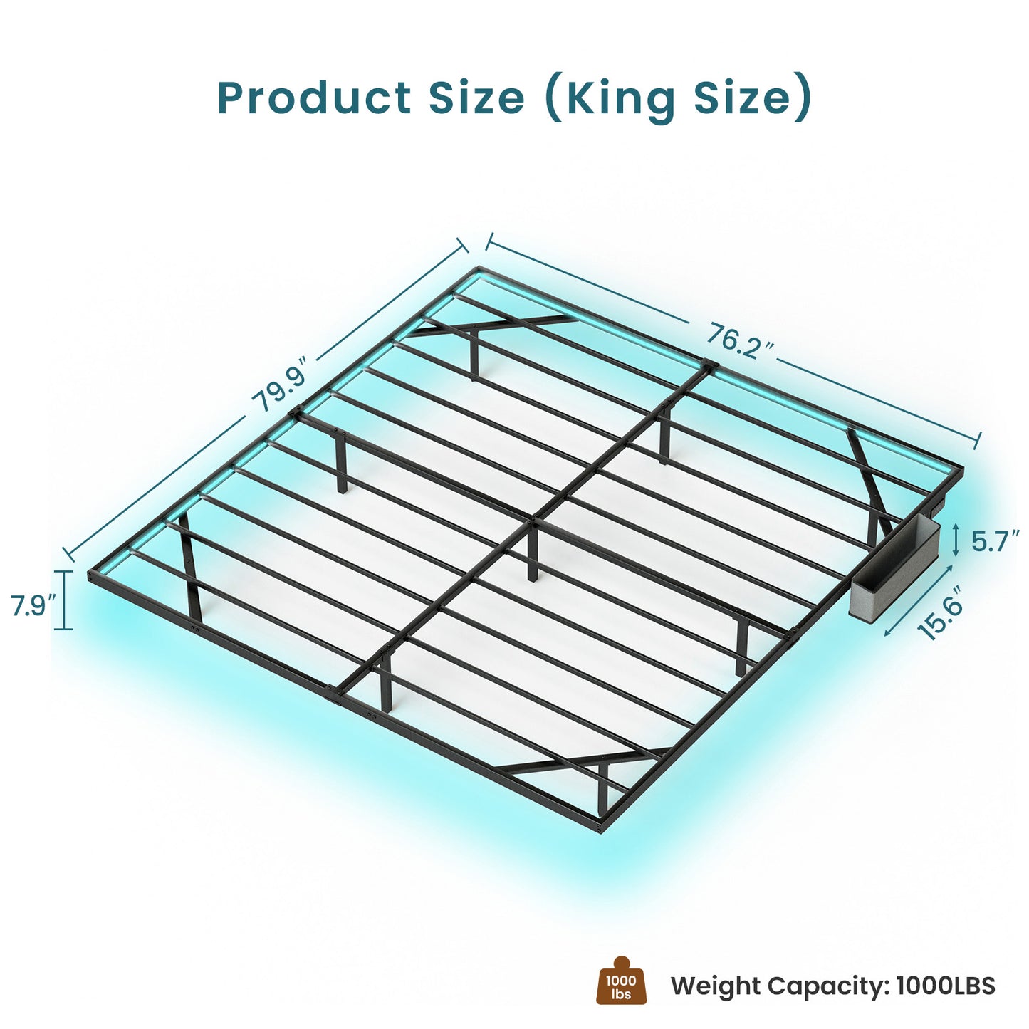 Floating Bed Frame King Size with LED Lights ＆ charging station, Metal Platform Queen Bed, 79.9'' L x 76.2'' W x 7.9'' H.