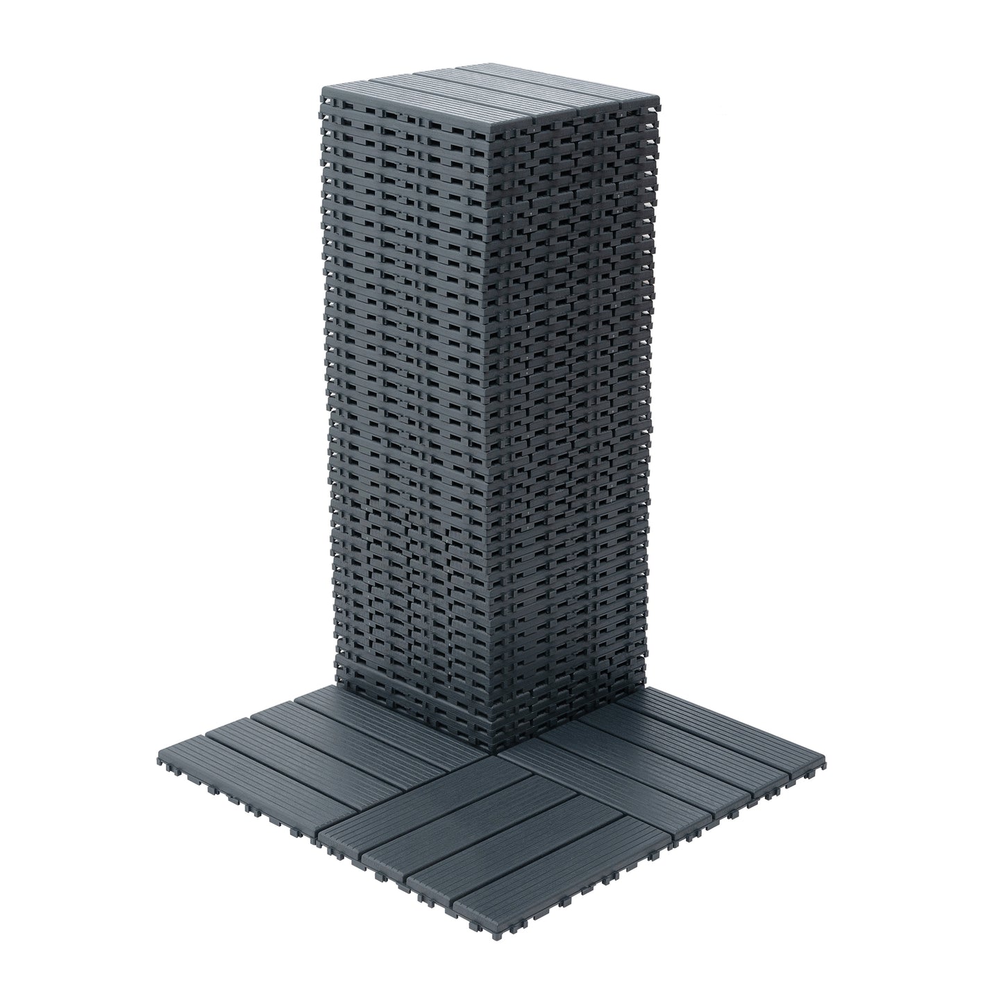 Plastic interlocking deck tiles, 44 waterproof outdoor terrace deck tiles, 12 "x12" square gray