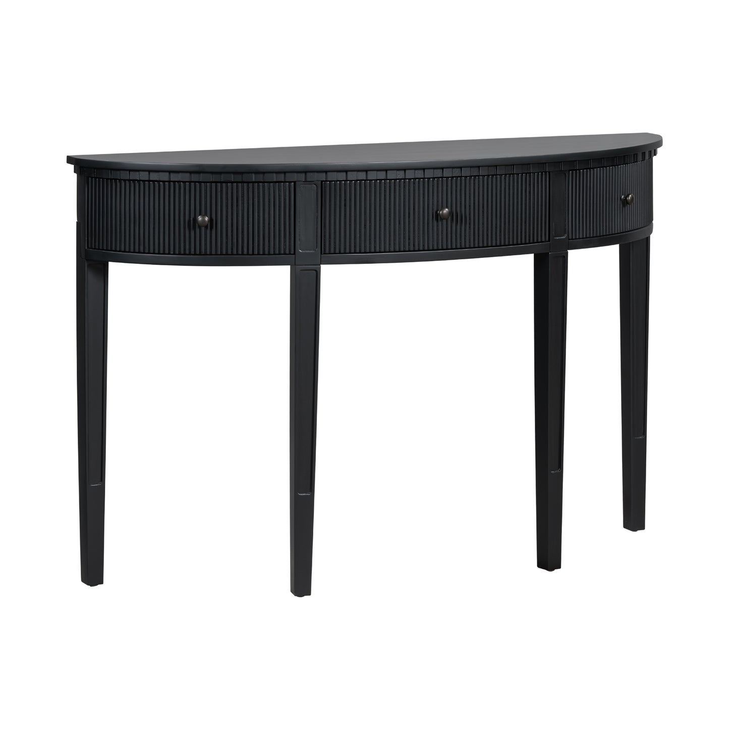 U-Style Distinctive Features of Pine Veneer Console Table with Vertical Stripe Drawer Fronts and Four Legs