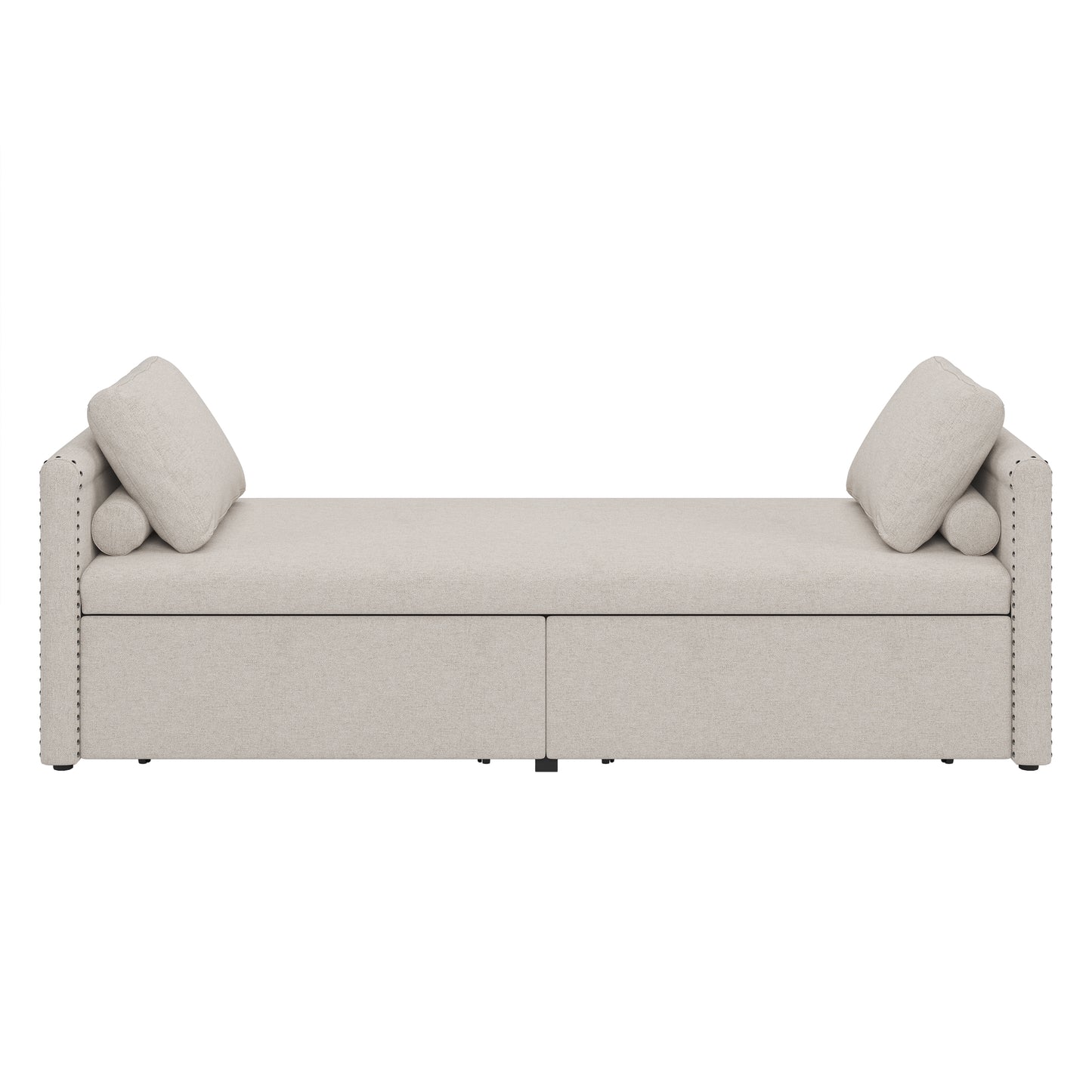 Modern cushioned lounge chair sofa bed with 2 drawers, small single sofa bed without mattress, linen, beige