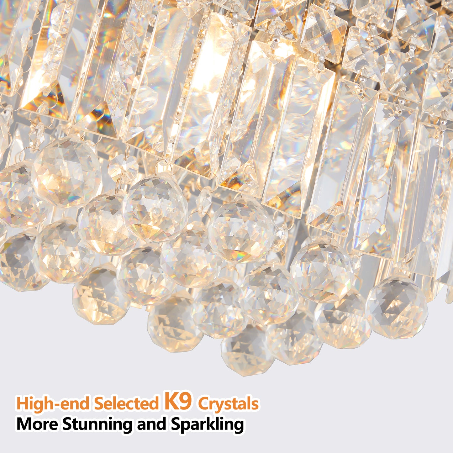 Modern Crystal Chandelier for Dining Room 8-Light White Rectangle Raindrop L39.4'' x W9.8'' x H8.7'(Bulb Not Included)