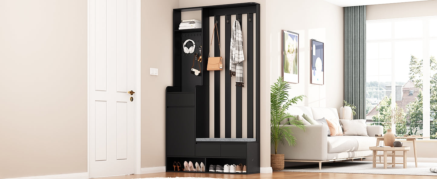 39.3'W70.8'H multifunctional corridor shoe cabinet with soft padded nail board and black hanger with entrance hook