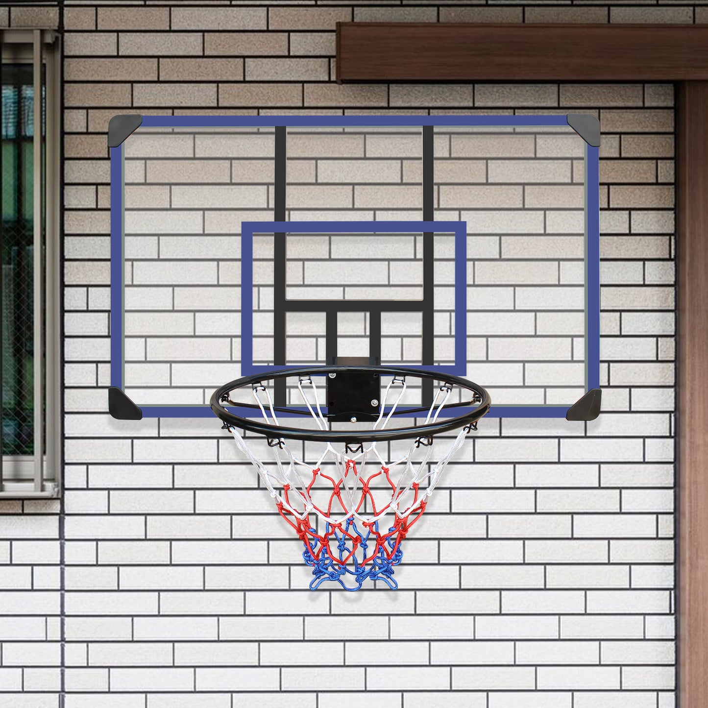 Wall mounted basketball basket, 45 x 29 inch shatterproof back, foldable basketball basket, all-weather mesh fabric