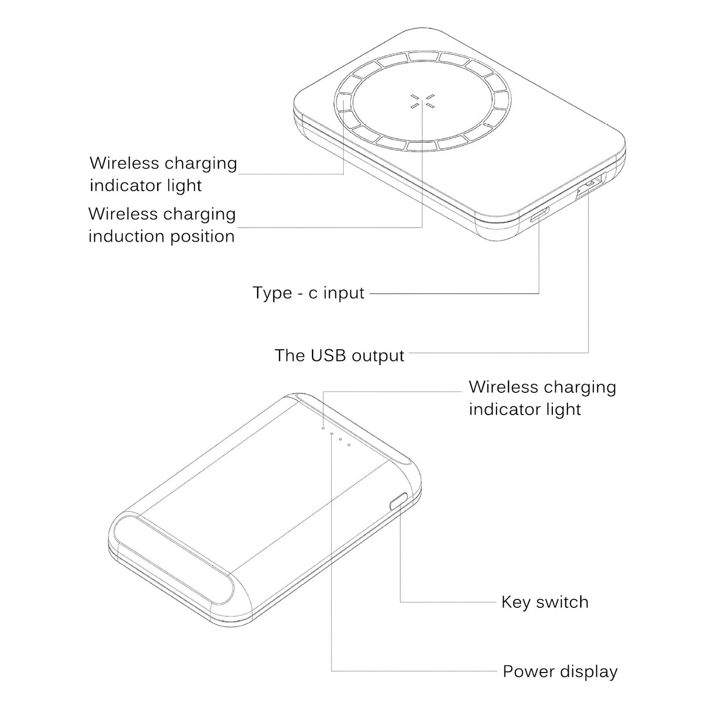 Eingebaute N52 Magnet Power Bank 5000mAh Tragbare Lade-LED Externe Batterie PowerBank 5000 MAh 