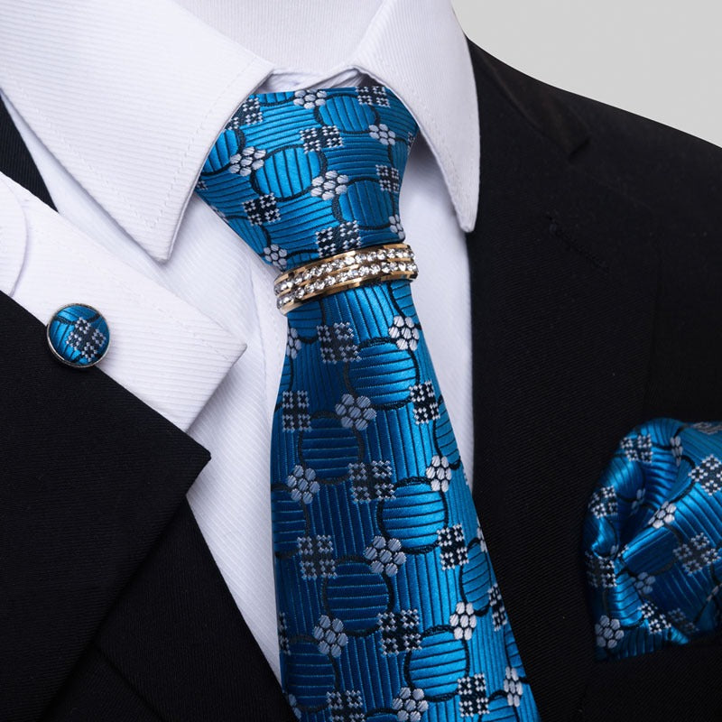 Checkered striped flower multi-color men's tie set