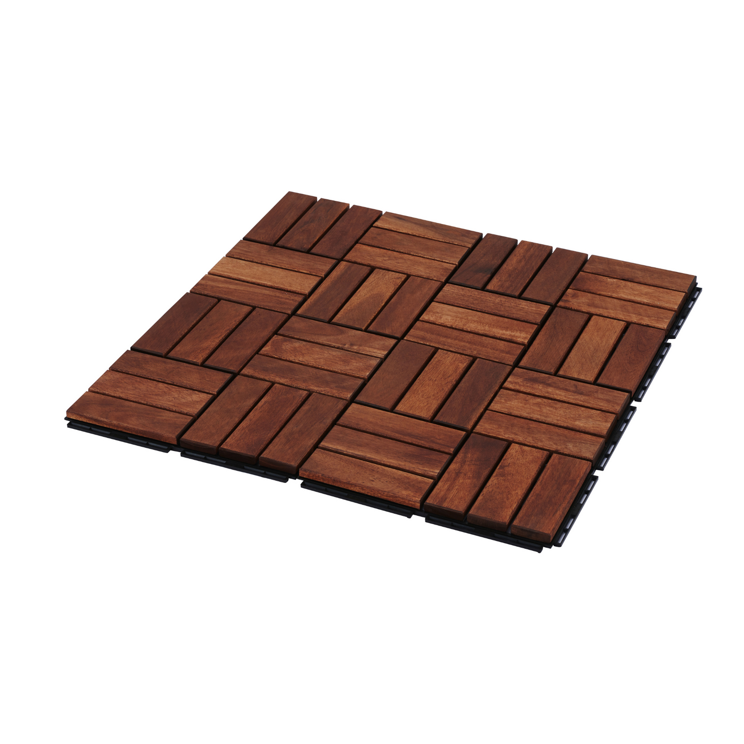 Acacia interlocking deck tile grid pattern, 10 pieces of 12 inch x 12 inch square brown Acacia hardwood outdoor flooring