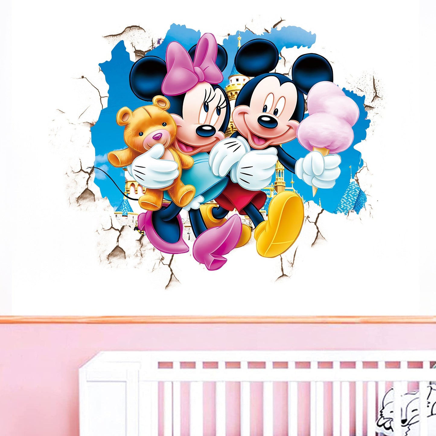 Cartoon-Wandaufkleber für Kinderzimmer, kreative Dekoration, Minnie Mickey, PVC-Aufkleber, selbstklebende Glastüraufkleber