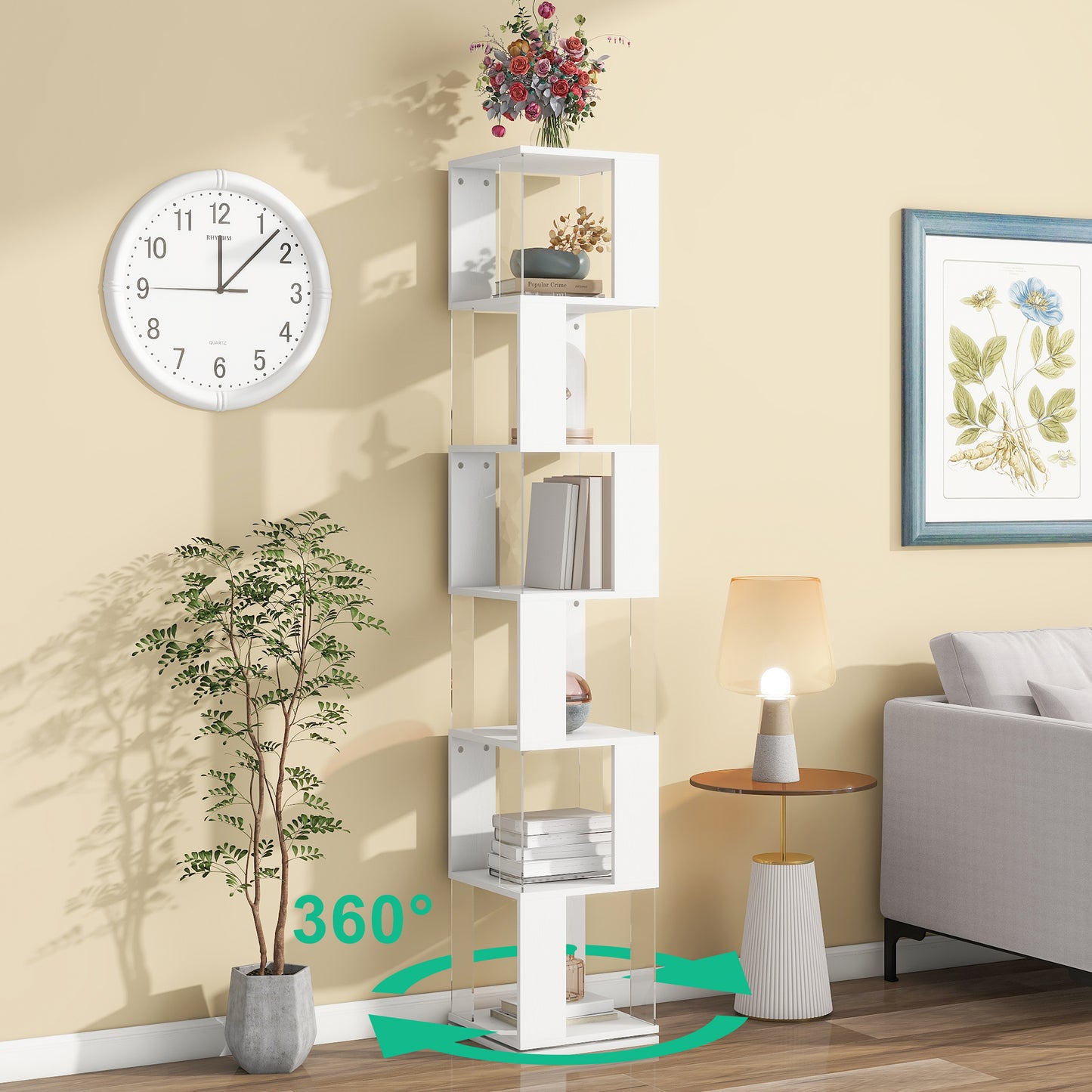 6-layer rotating acrylic board simple bookshelf, multi-functional creative bookshelf for students in the living room