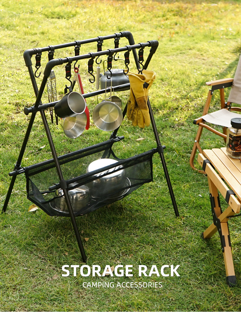 Outdoor camping folding shelf camping car drying rack drying net drying rack storage rack - NOVADI