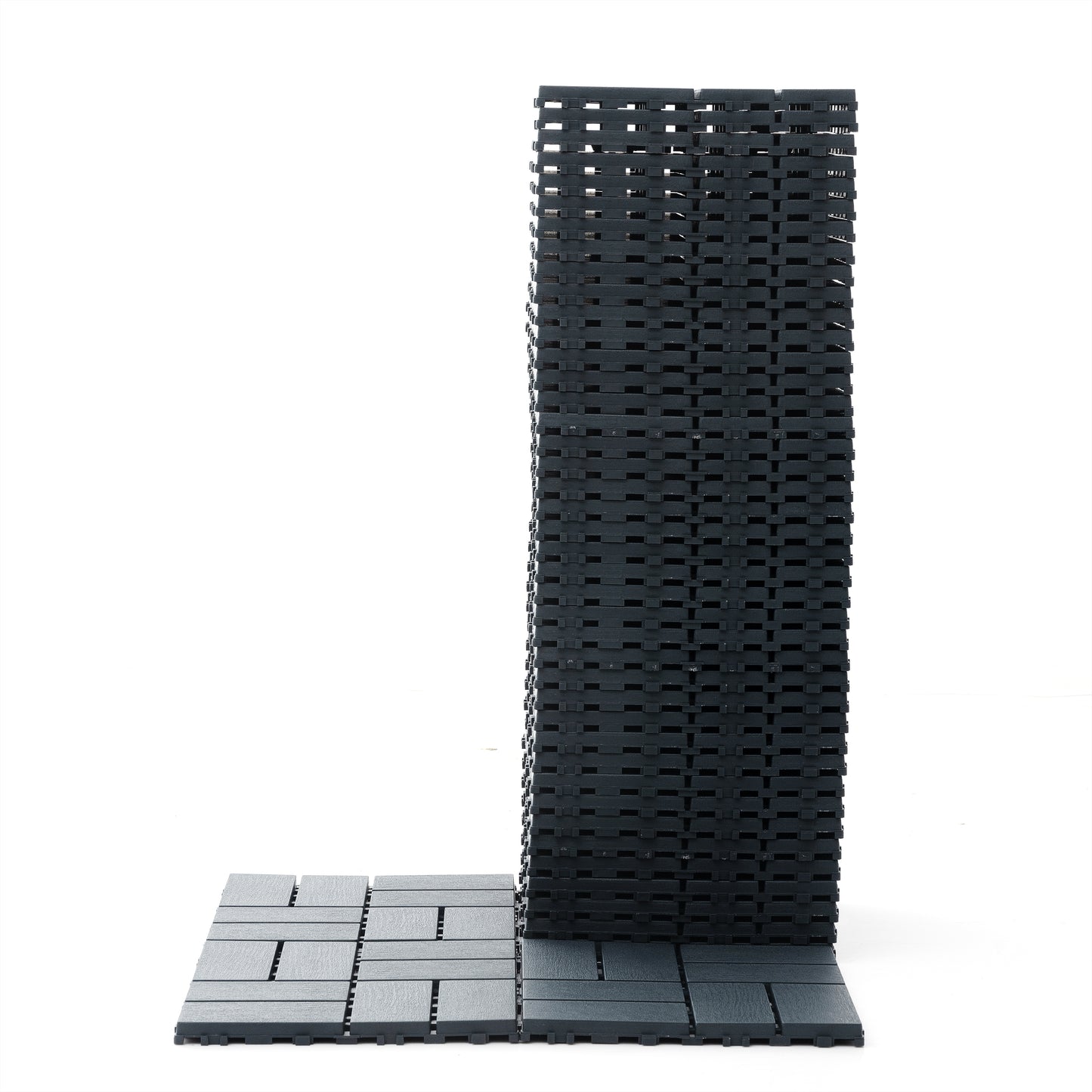 Plastic interlocking deck tiles, 44 terrace deck tiles, 12 "x12" square waterproof terrace floor tiles, gray